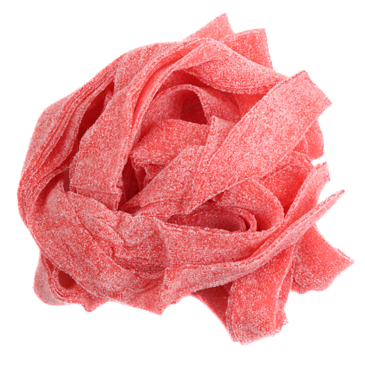 Pink Dorval Strawberry Sour Belts, 50 vibrant tangy 9-inch strips per pound, delicious sour candy.