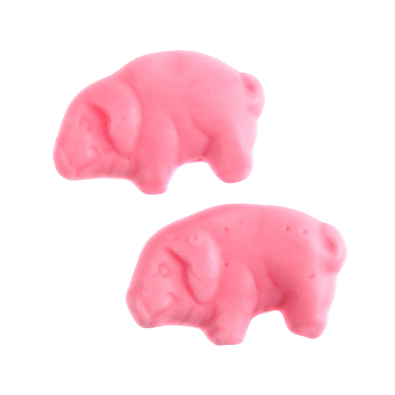 Pink Gummy Pigs, 2.2 LB bag, approx. 220 raspberry flavored pig-shaped gummies, 2 inches each.