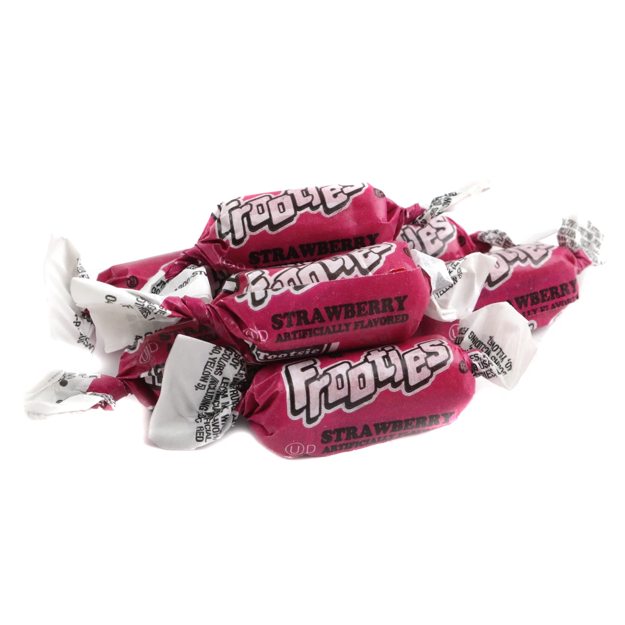 Red Strawberry Frooties, small soft chewy Tootsie Roll candy, approx 140 pieces per pound.