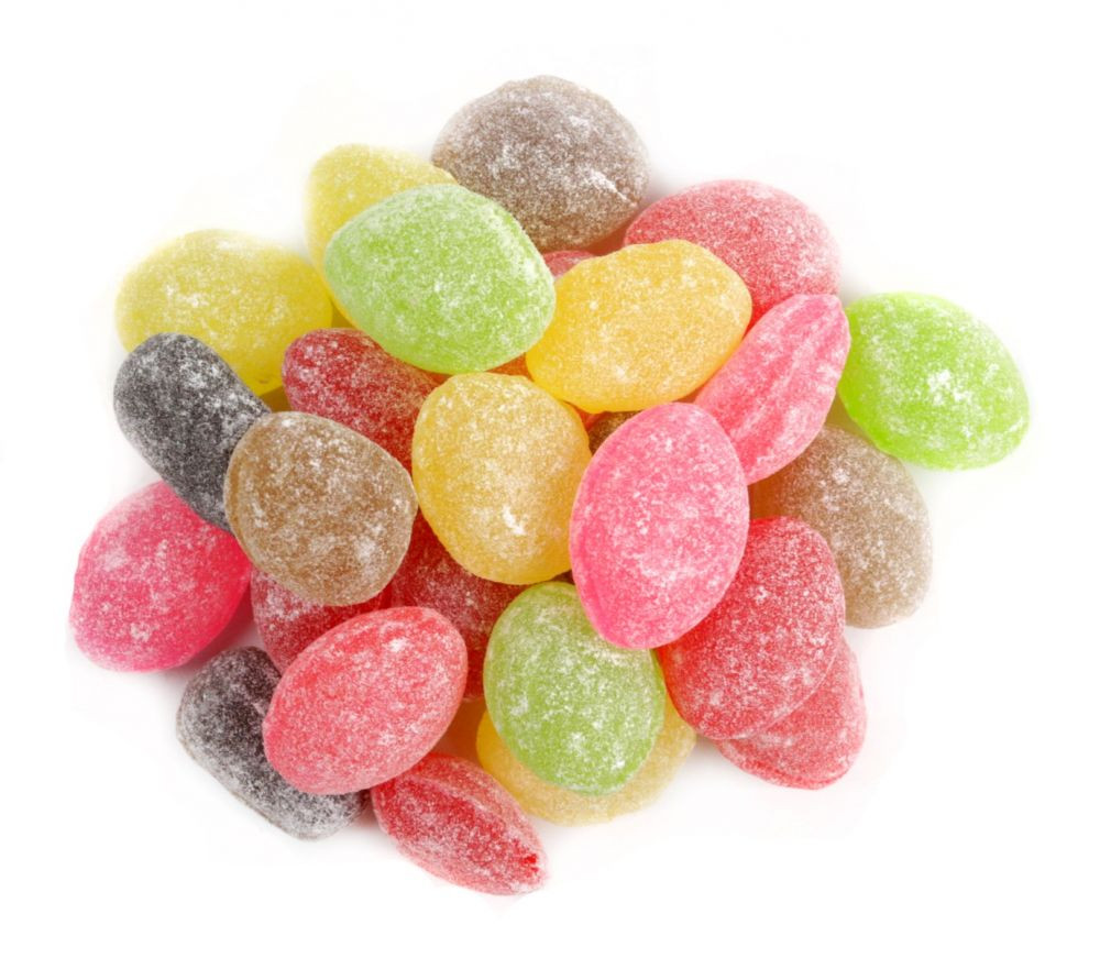 Claey's Assorted Hard Candy Drops, sugar-sanded, vibrant multi-colored fruity flavors. Approx 75 pieces.