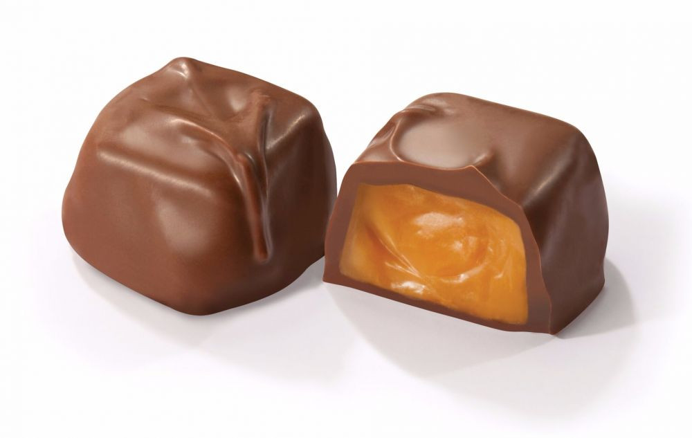 Sweet Asher's milk chocolate butter rum caramels, approx 30 rich brown pieces per pound, USA made.