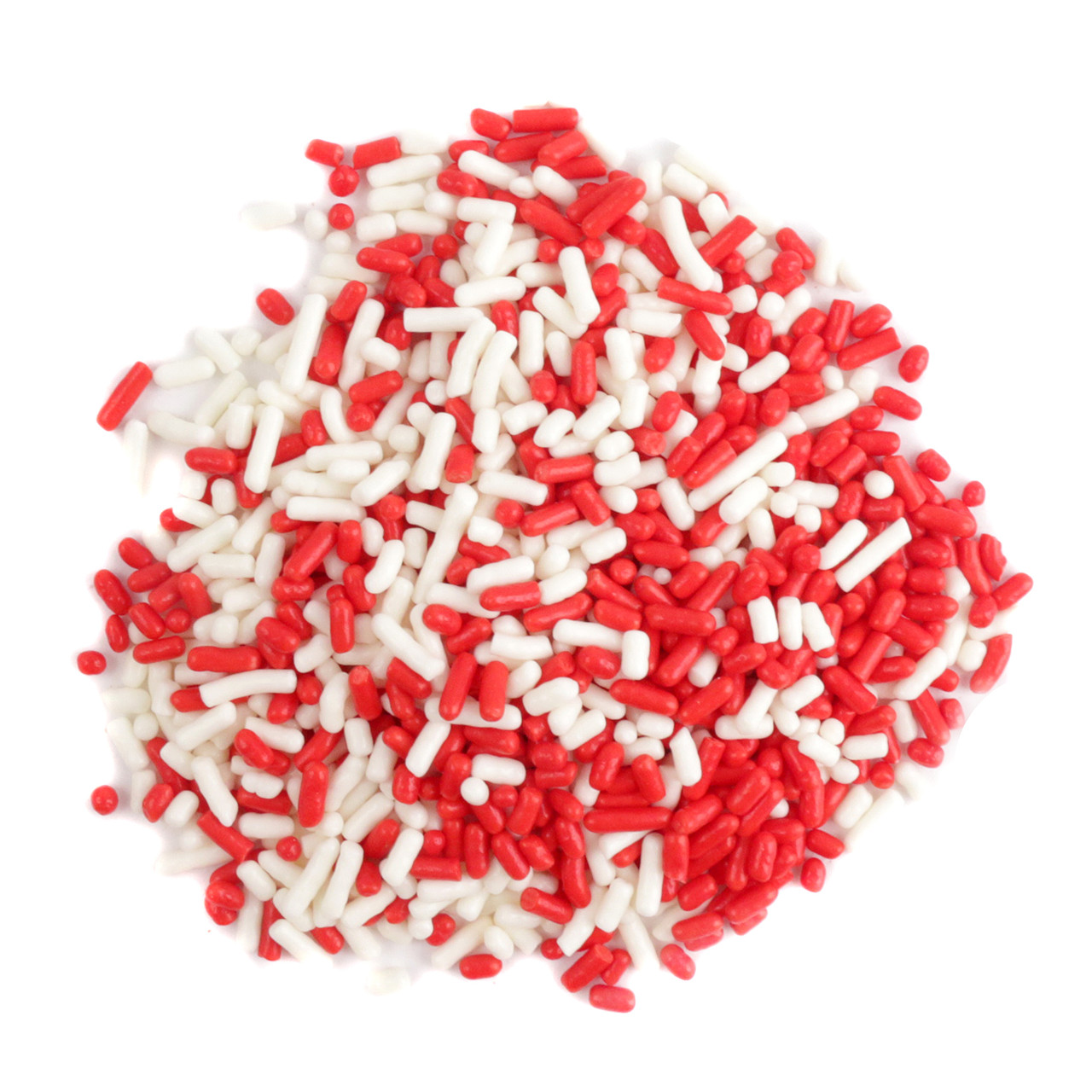 Vibrant Red and White Sprinkles, Jimmies decorettes for Valentine's Day baking, cookies, dessert toppings.