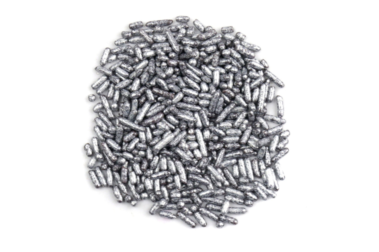 Bright, shiny silver sprinkles, ideal for baking, cupcakes, cookies, ice cream, New Year's Eve, and wedding candy.