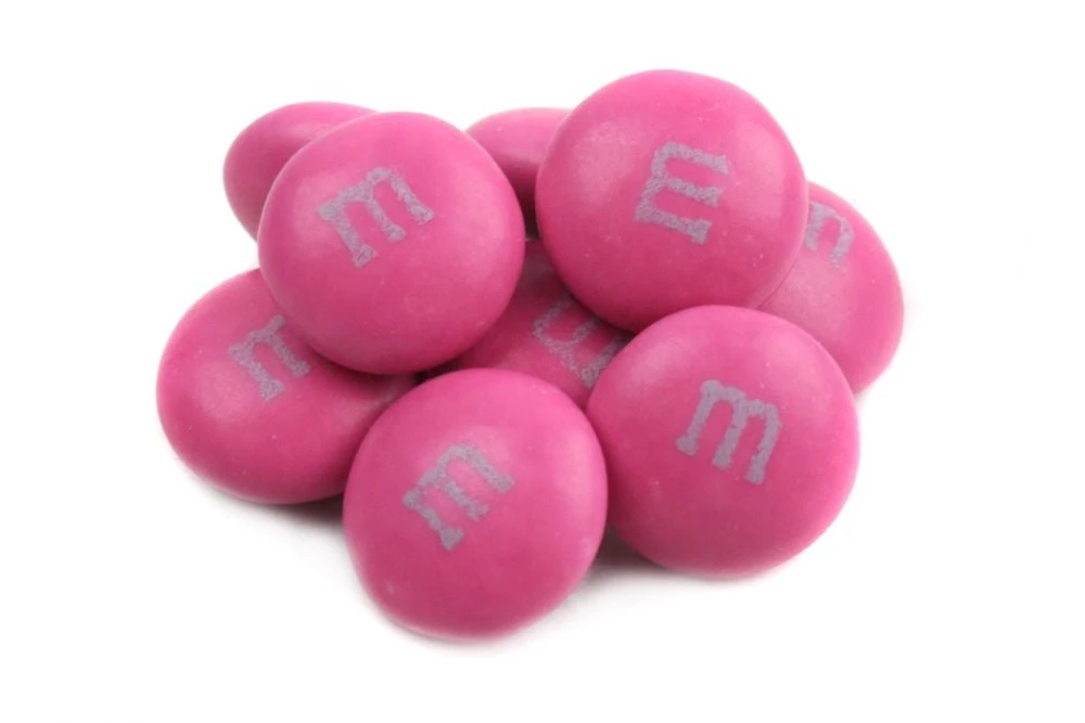 Dark pink M&Ms candy, approximately 500 pieces per pound, perfect for baby girl showers, princess parties, candy buffets.