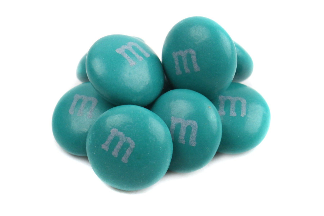Teal M&M's, 1 pound bag, approximately 500 vibrant teal chocolate candies, made in USA, for buffets, baby showers.