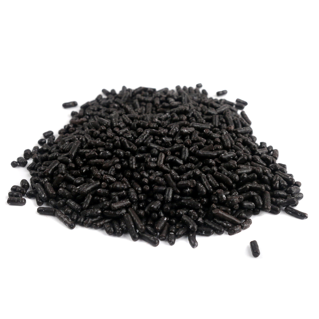 Black Sprinkles from Sprinkle King, rich black color, small irregular shapes for Halloween cakes, cookies, and desserts.