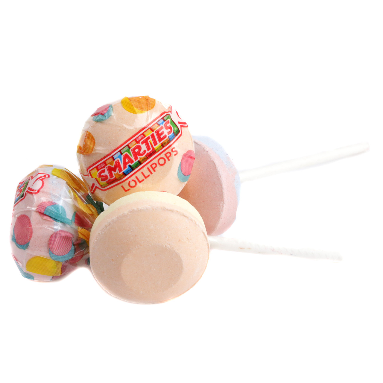 Smarties Double Lollies, two-toned pastel, individually wrapped, approx. 52 fruity lollipops per pound.