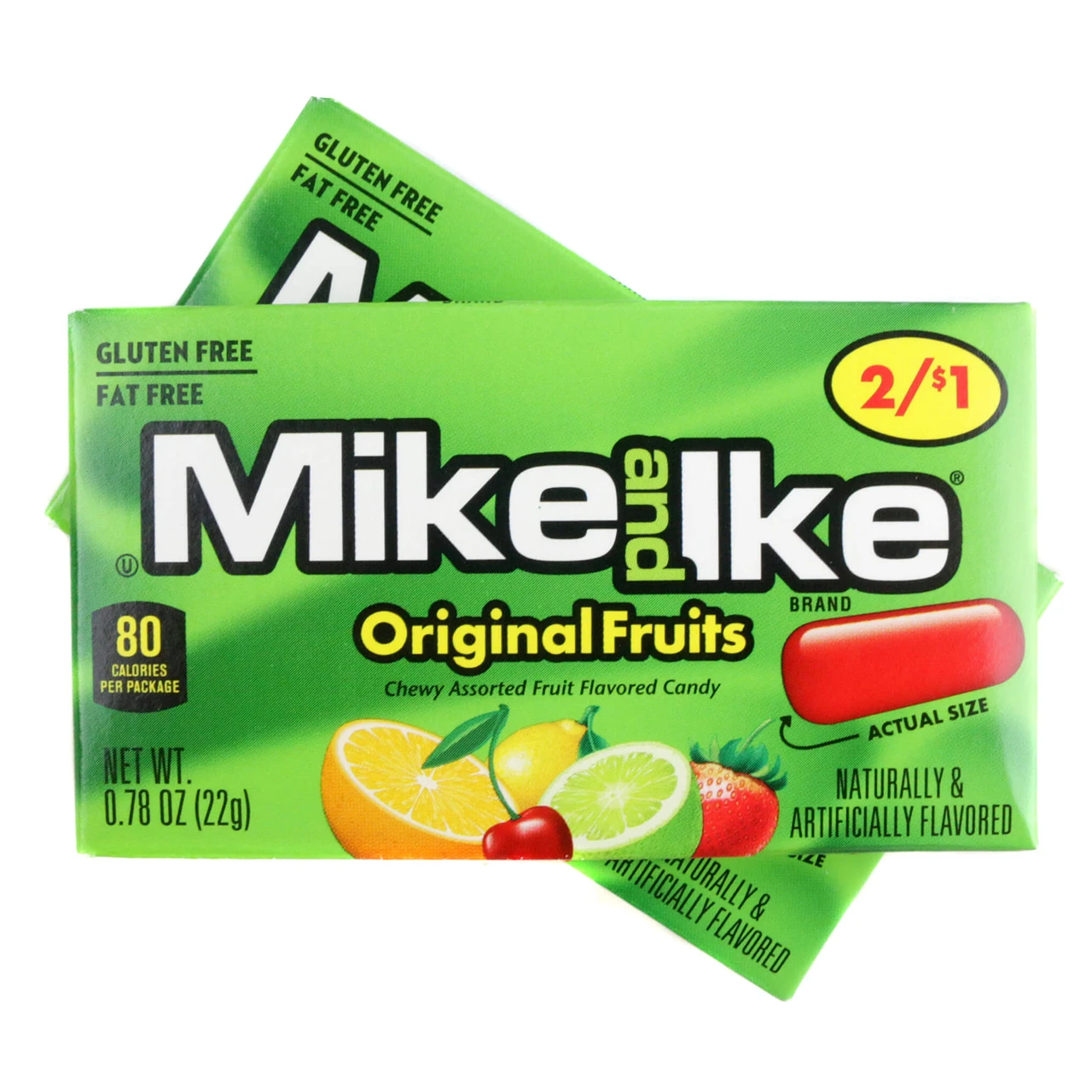 Mike and Ike Original 24 pack, rainbow chewy candy, 0.78oz individual boxes.