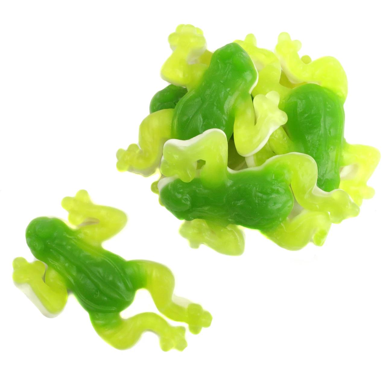 Giant Gummy Bullfrogs, green fruity top, white marshmallow bottom, 3 inches, approximately 13 per pound.