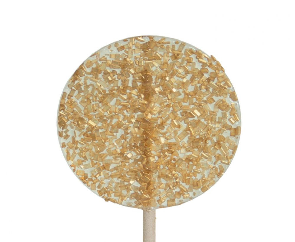 6 gourmet champagne flavored lollipops with gold sugar crystals, individually wrapped.