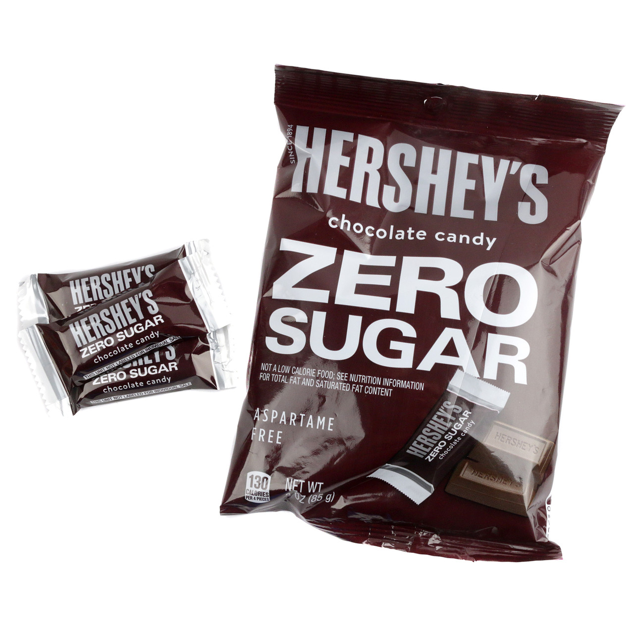 Hershey's sugar-free chocolate miniature bars, brown, 3oz bag.