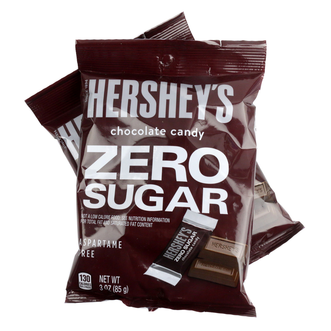 Hershey's Sugar Free Chocolate Bar miniatures, rich brown, individually wrapped, 3oz bag of candy.