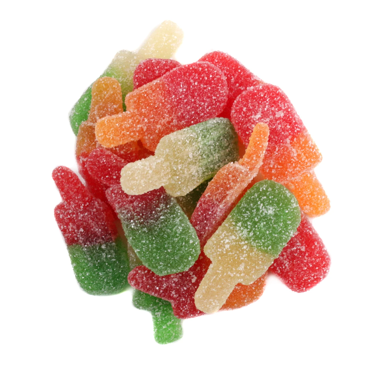 Delicious Gummy Popsicles, vibrant rainbow colors, grape, orange, cherry, lemon, lime. Approx. 90 pieces per pound.