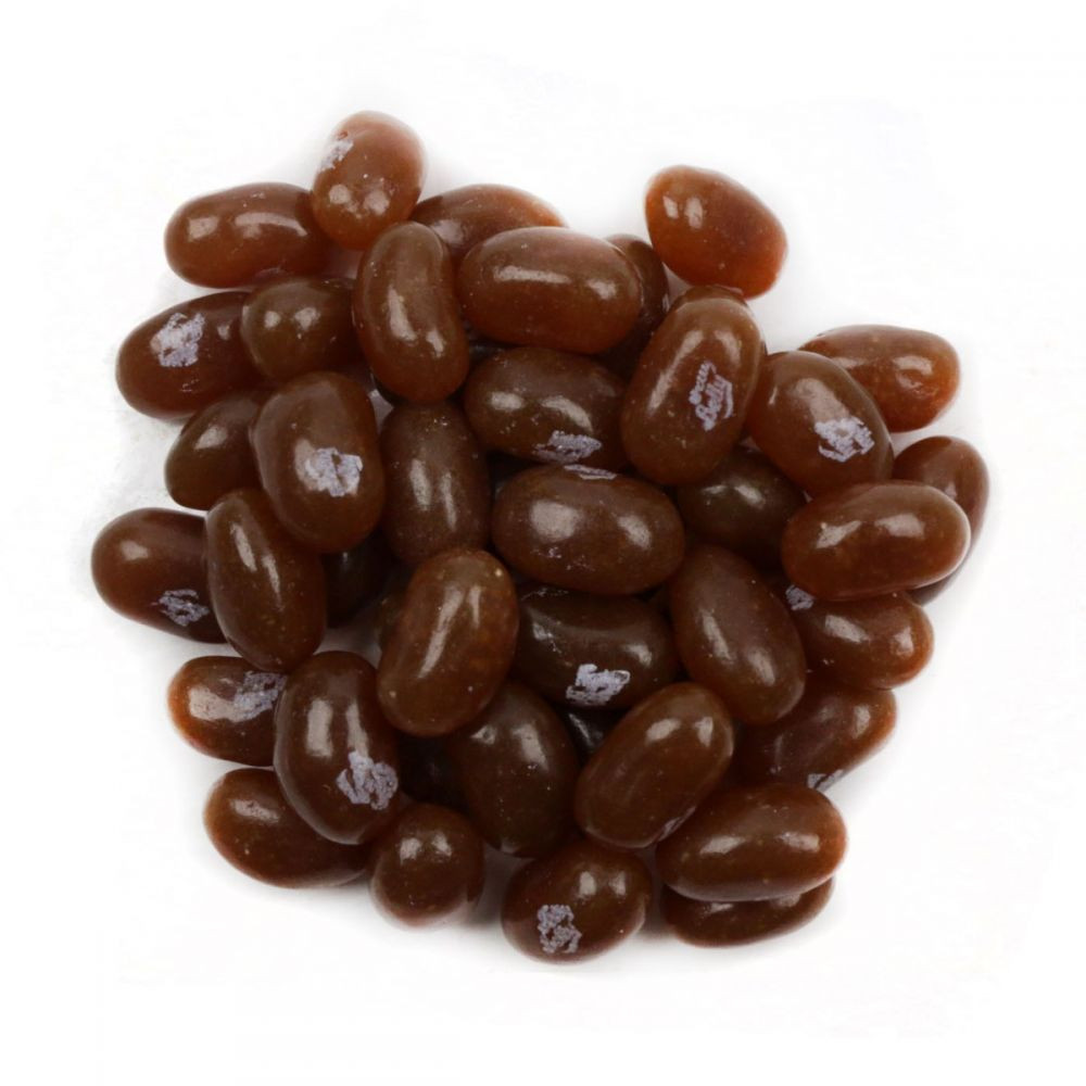 Brown Jelly Belly A&W Root Beer jelly beans, approximately 400 per pound. Classic soda pop candy.