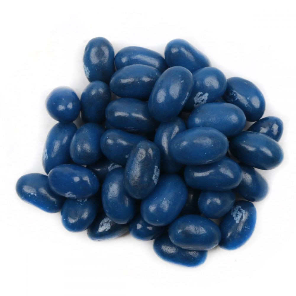 Jelly Belly vibrant blue blueberry jelly beans, approx. 400 per 1lb, made with real blueberry juice.