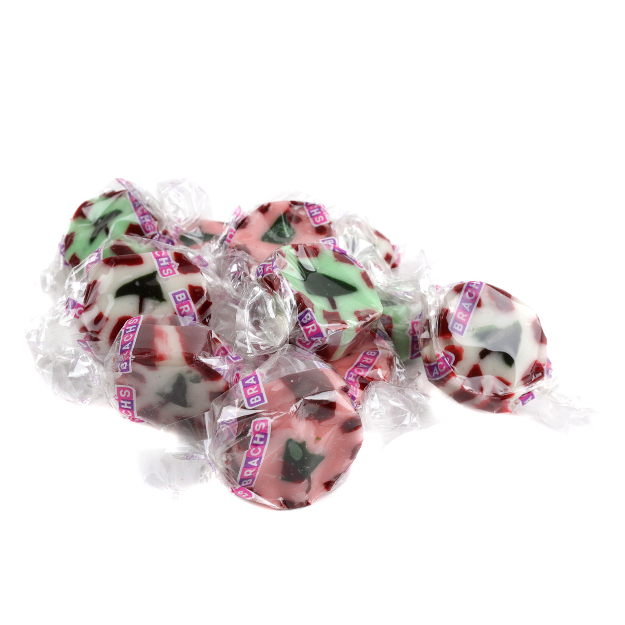 Brach's Christmas Nougat Mix, 1 lb, approx 87 soft nougats, festive red, green, white peppermint, cinnamon, wintergreen.
