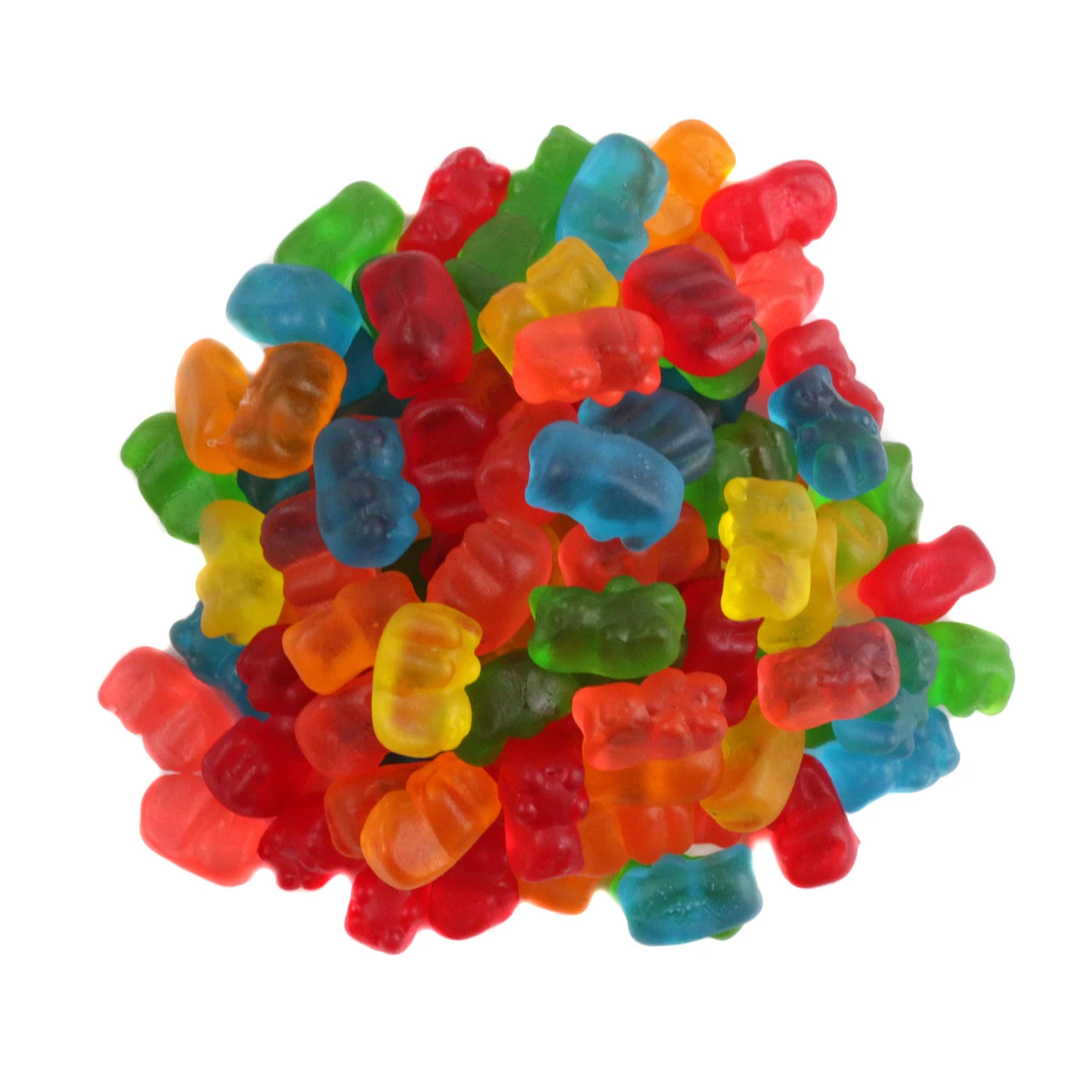 Mini Gummy Bears, vibrant rainbow colors, bite-sized, approximately 500 pieces, perfect for decorating desserts.