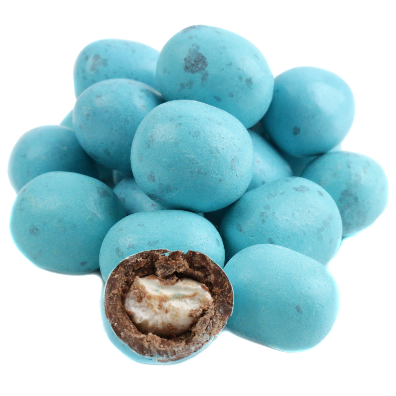 Robin Egg blue chocolate covered mini marshmallows, approx 75 per pound. Pure milk chocolate, fluffy marshmallow, Easter candy.