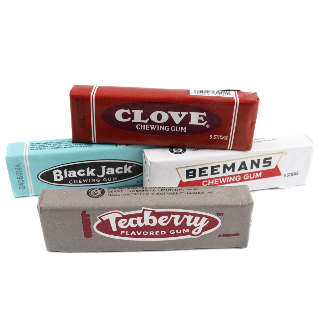 20 pack retro chewing gum assortment, 5 packs each of Beemans, Clove, Black Jack, and Teaberry gum.
