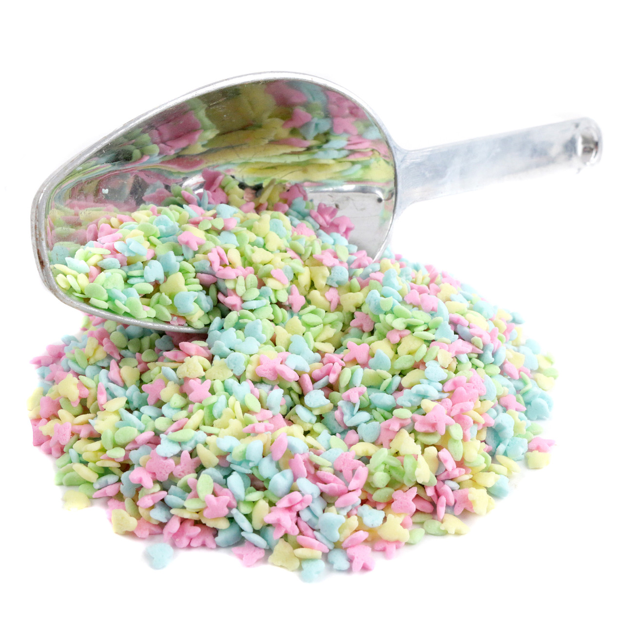 Pastel bunny, chick, Easter egg sprinkles, a delightful assortment for baking. USA-made Easter candy decorations.