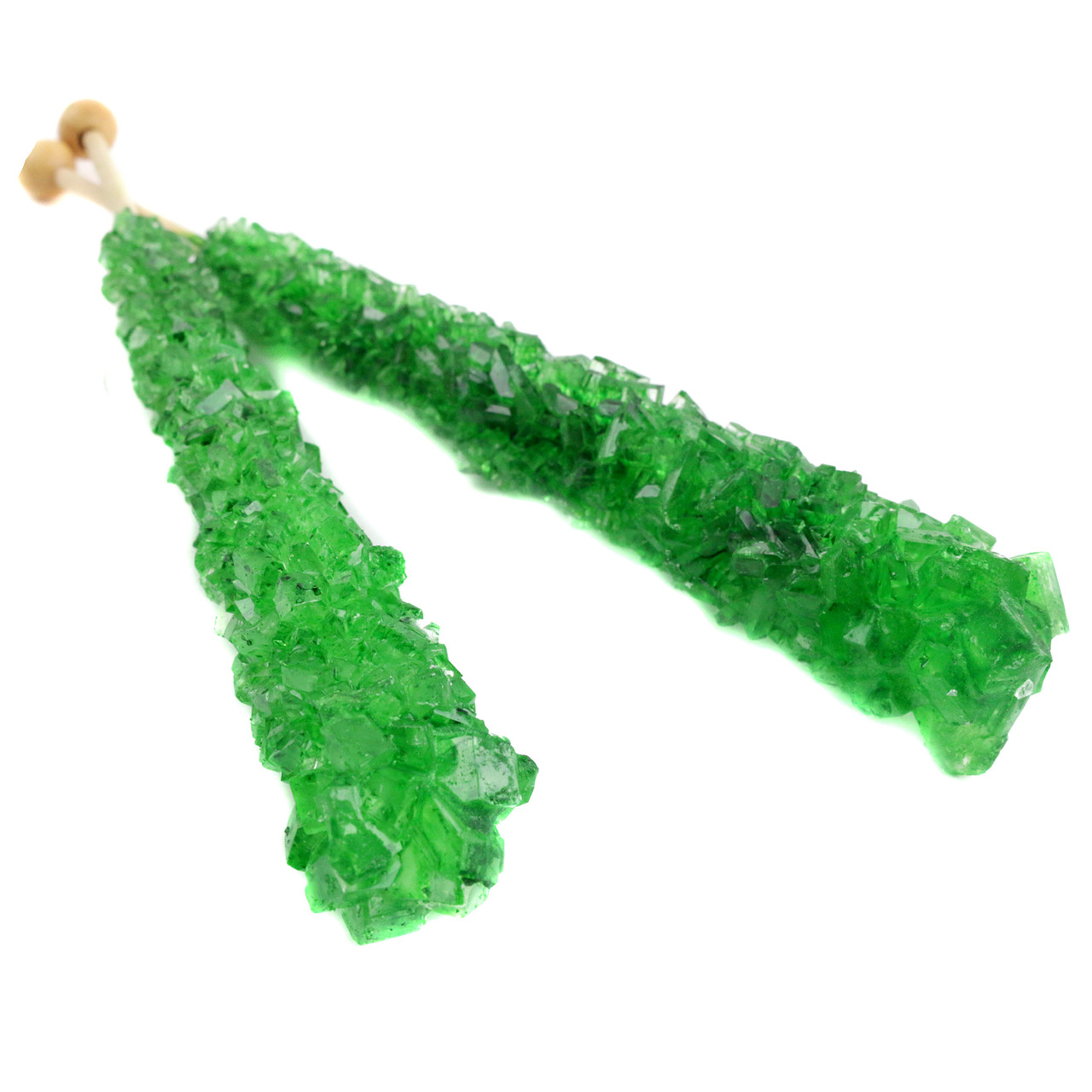 12 crystal green, 6-inch rock candy sticks, individually wrapped. Delicious apple flavor, perfect St. Patrick's Day candy.