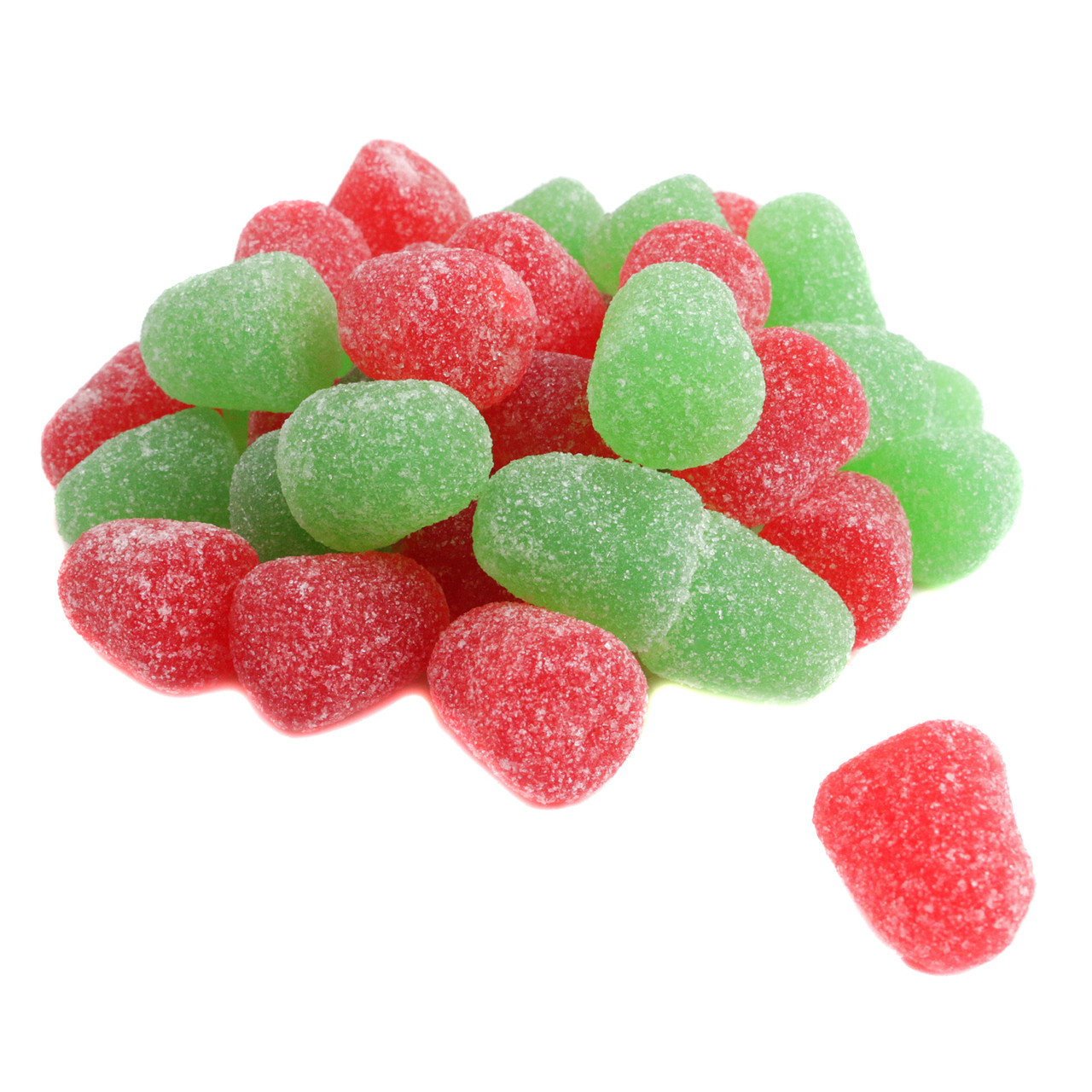 Vibrant red and green chewy Christmas spice drops, 180 pieces/lb, ideal for holiday cookie and gingerbread house decor.