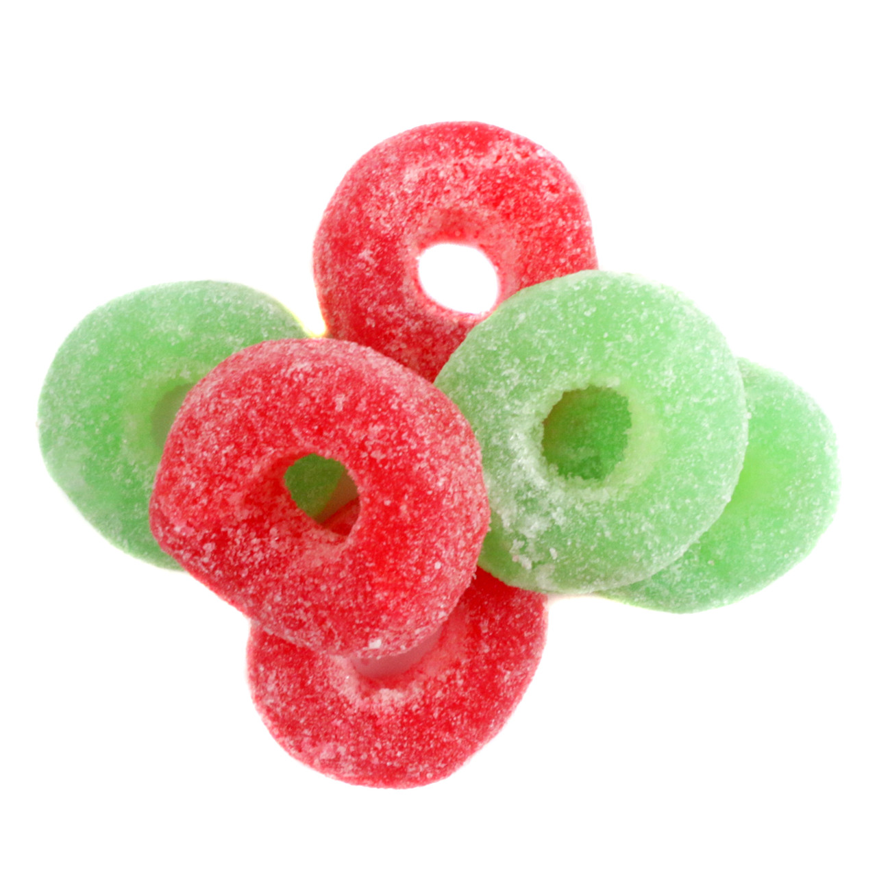 Zachary Red and Green Jelly Christmas Wreaths candy. Sugar-coated, cherry and lime, wreath-shaped, approx 28 pcs/lb.