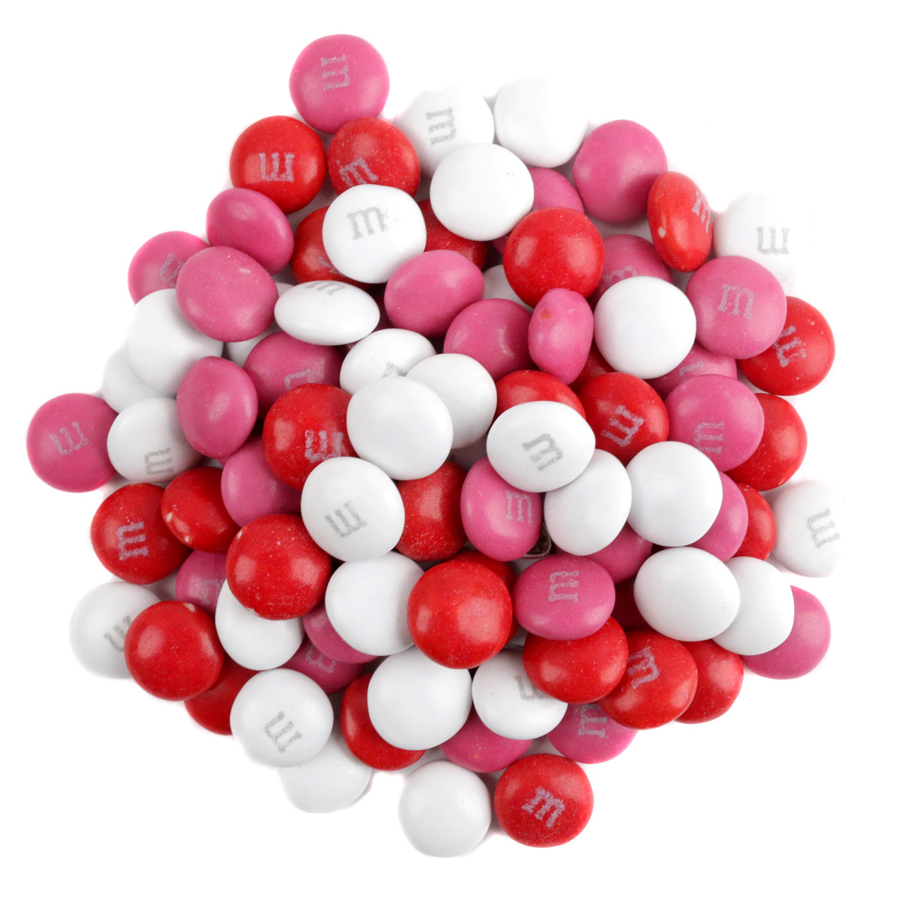 M&M's Valentine Mix candies, red, white, pink. Approx 500 pieces per pound, ideal for Valentine's Day.