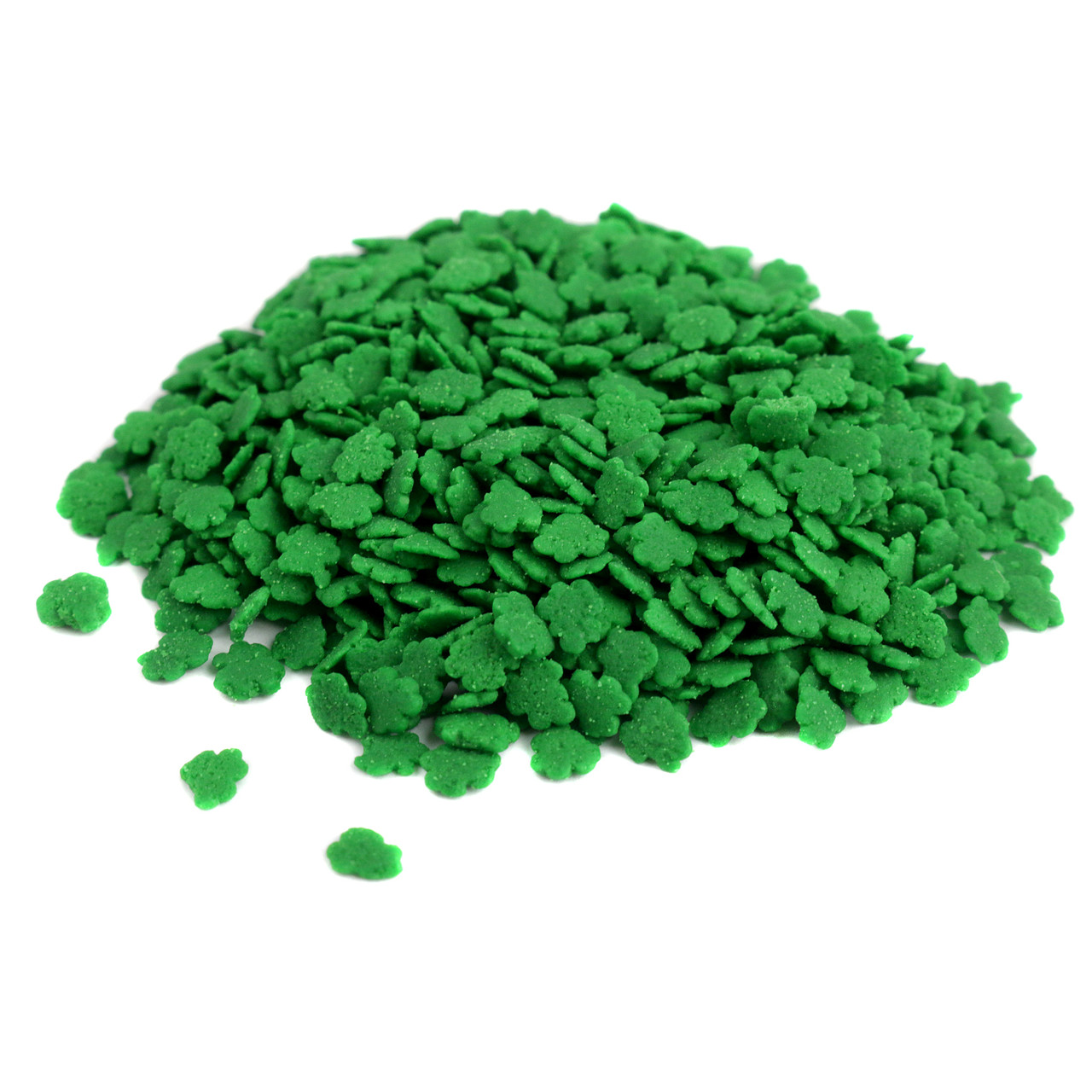 Green, shamrock-shaped sprinkles for St. Patrick's Day treats, baking, cupcakes, cakes. Made in USA.