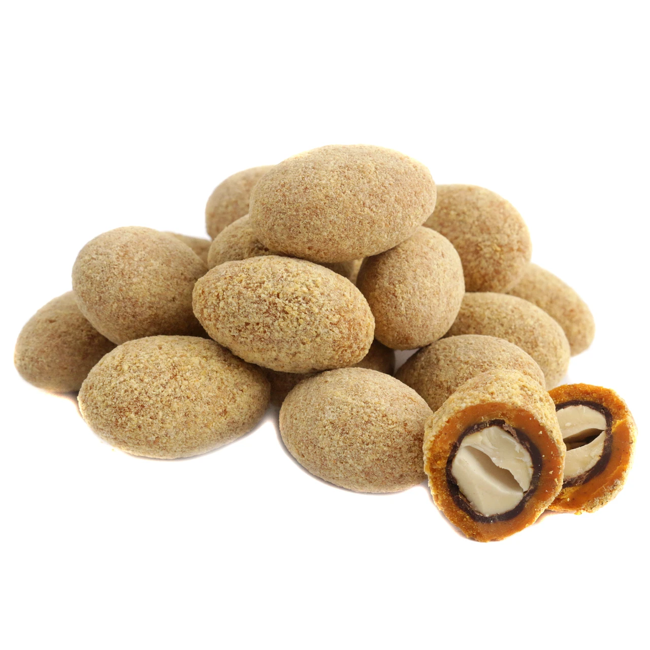 Koppers Pumpkin Pie Almonds. White chocolate, orange pumpkin spice, graham cracker crust. Approx 100 per pound.