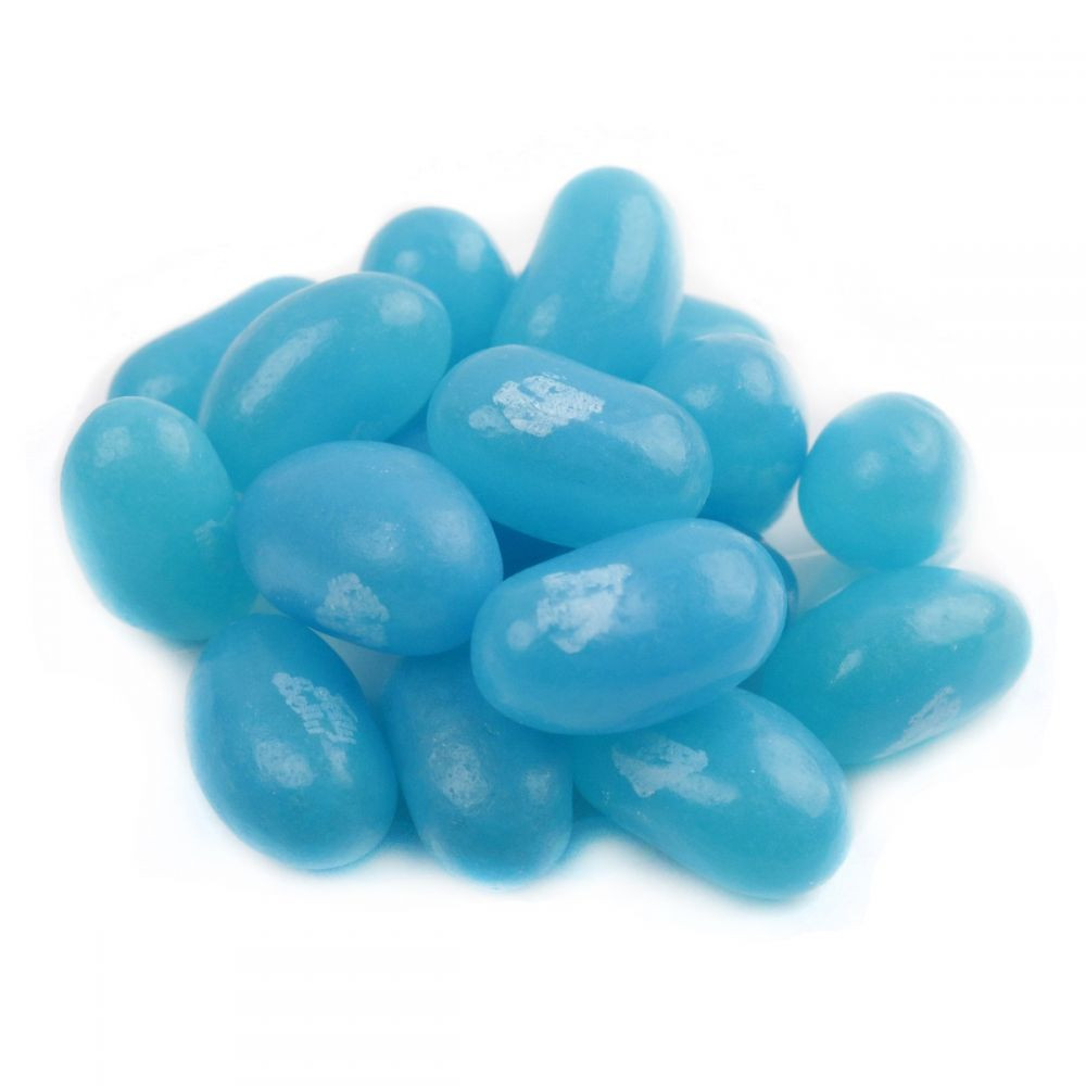 Vibrantly blue Jelly Belly Blue Raspberry jelly beans. Approximately 400 tart beans per pound, made in USA.