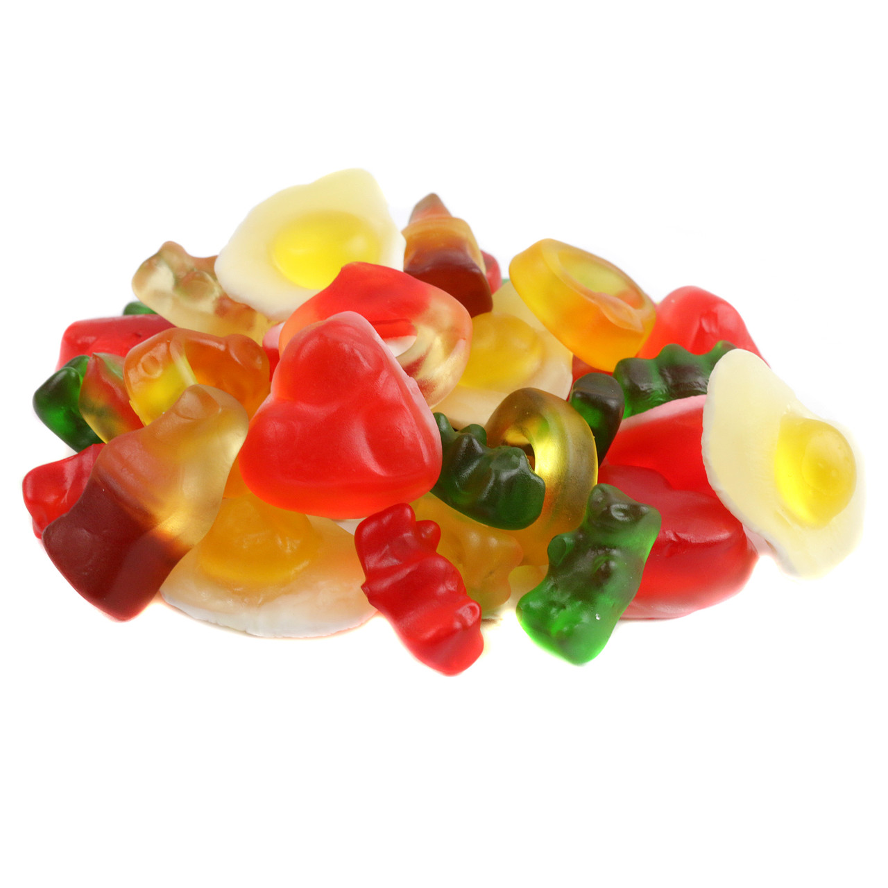 Haribo Star Mix, 95 colorful gummy pieces. Assortment includes bears, eggs, cola bottles, hearts, and rings.