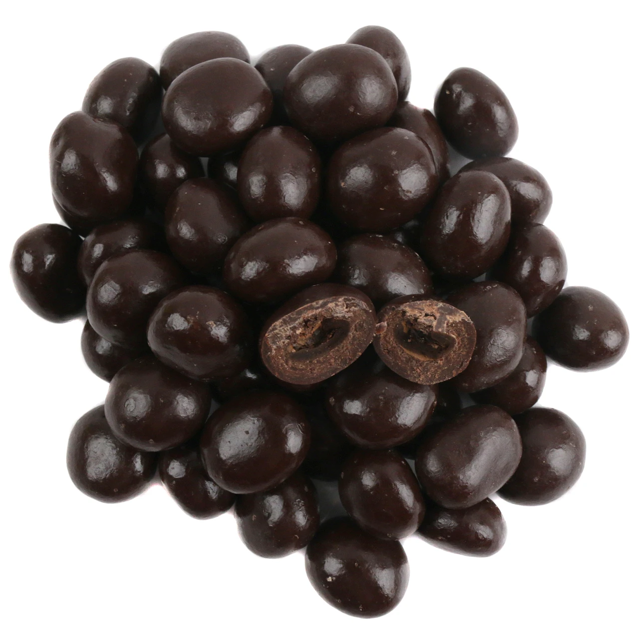 Sugar Free Dark Chocolate Espresso Beans, whole coffee beans with rich dark brown coating.
