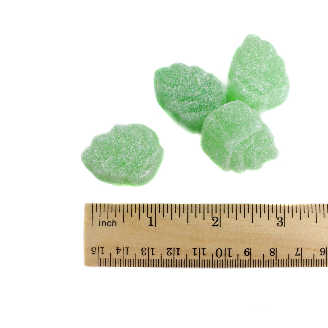Zachary Spearmint Leaves, 1 pound bulk, vibrant green sugar-sanded jelly leaf candies, refreshing mint flavor.