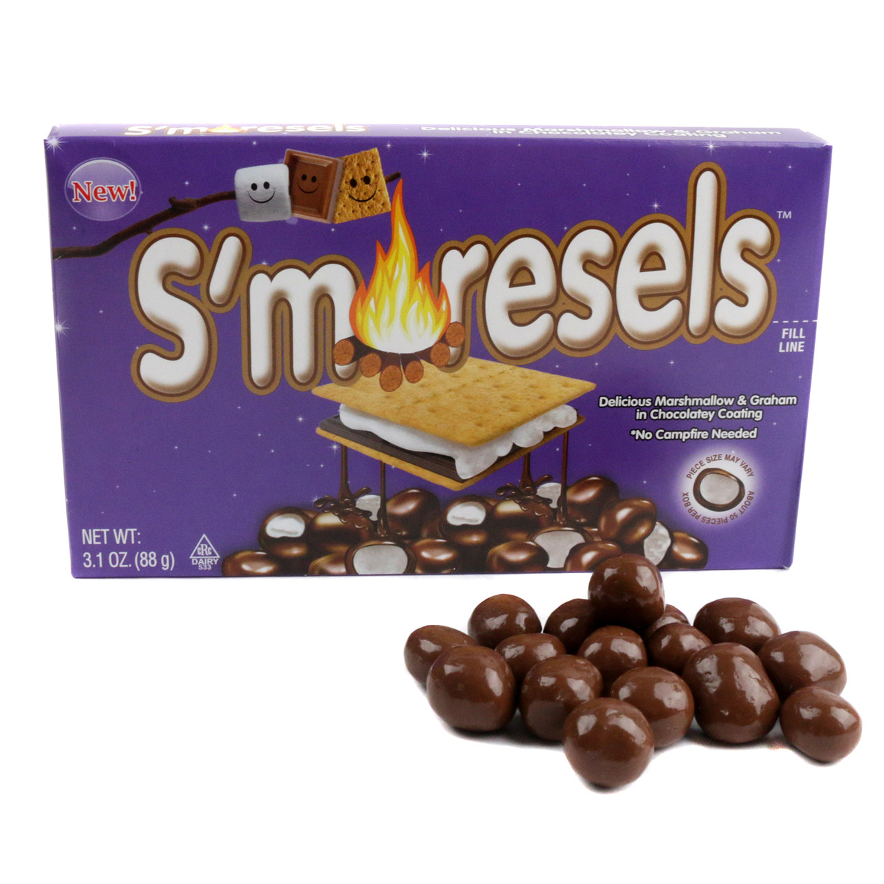 12 pack Smore Cookie Dough Bites, chocolatey, marshmallow, graham cracker flavored candy.