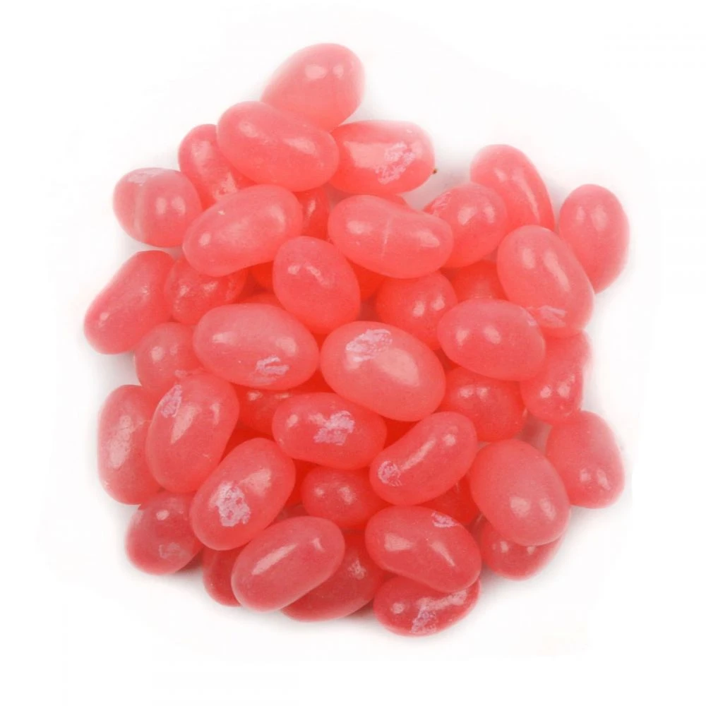 Vibrant light pink Jelly Belly Cotton Candy Jelly Beans, sweet cotton candy flavor, approx 400 per pound, USA.