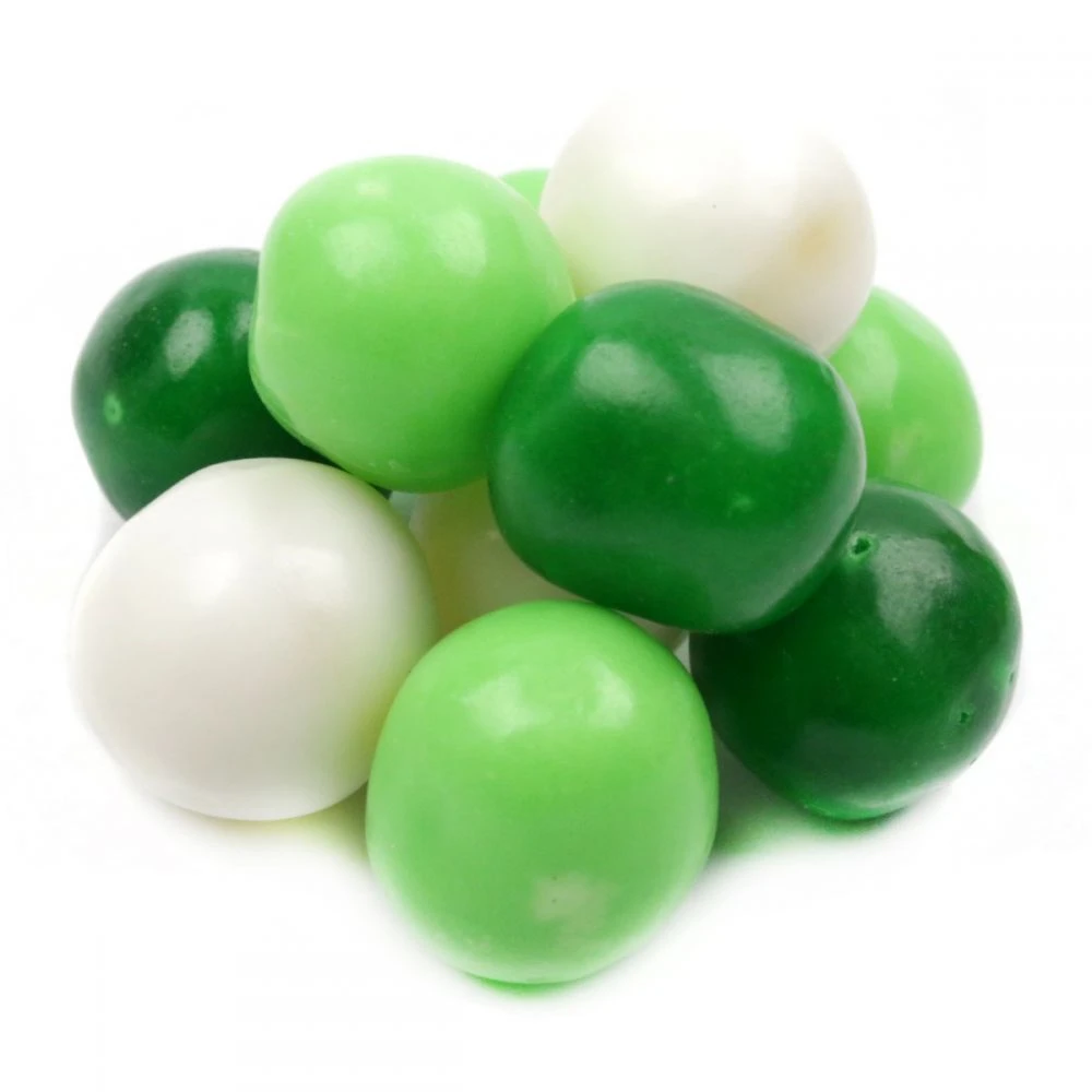 St. Patrick's Day chewy sour balls, two shades of green and white. Approx 95 per pound.