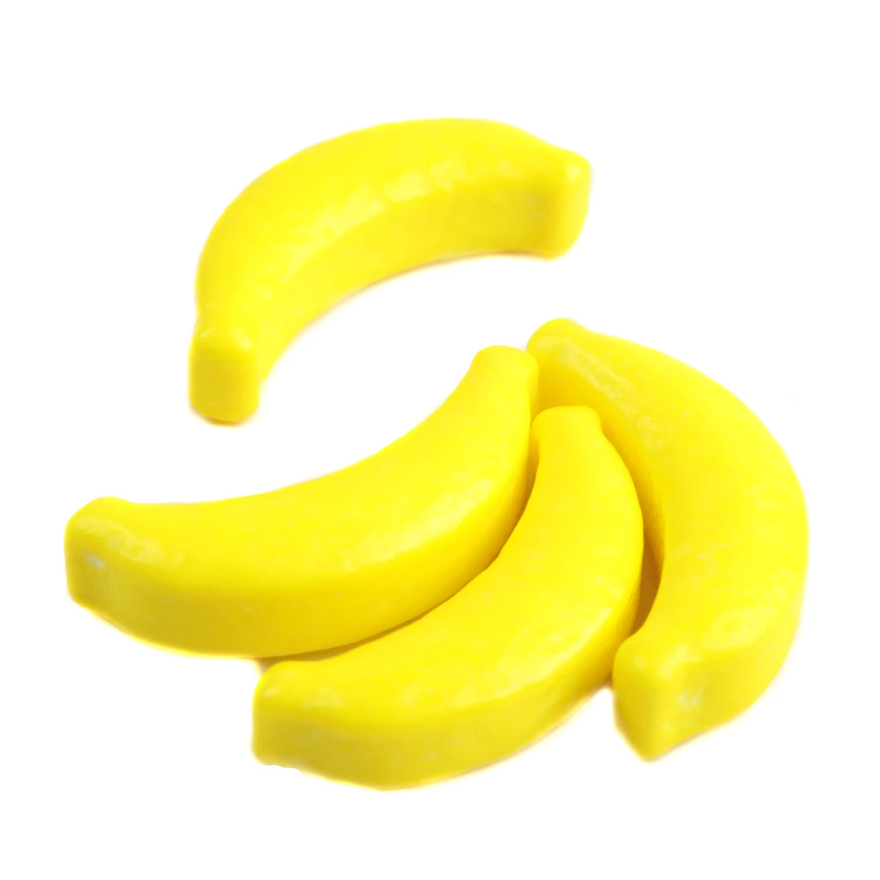 Yellow Candy Bananas, approx. 750 pieces per pound. Fresh banana flavor, chewable pressed candy for ice cream toppings.