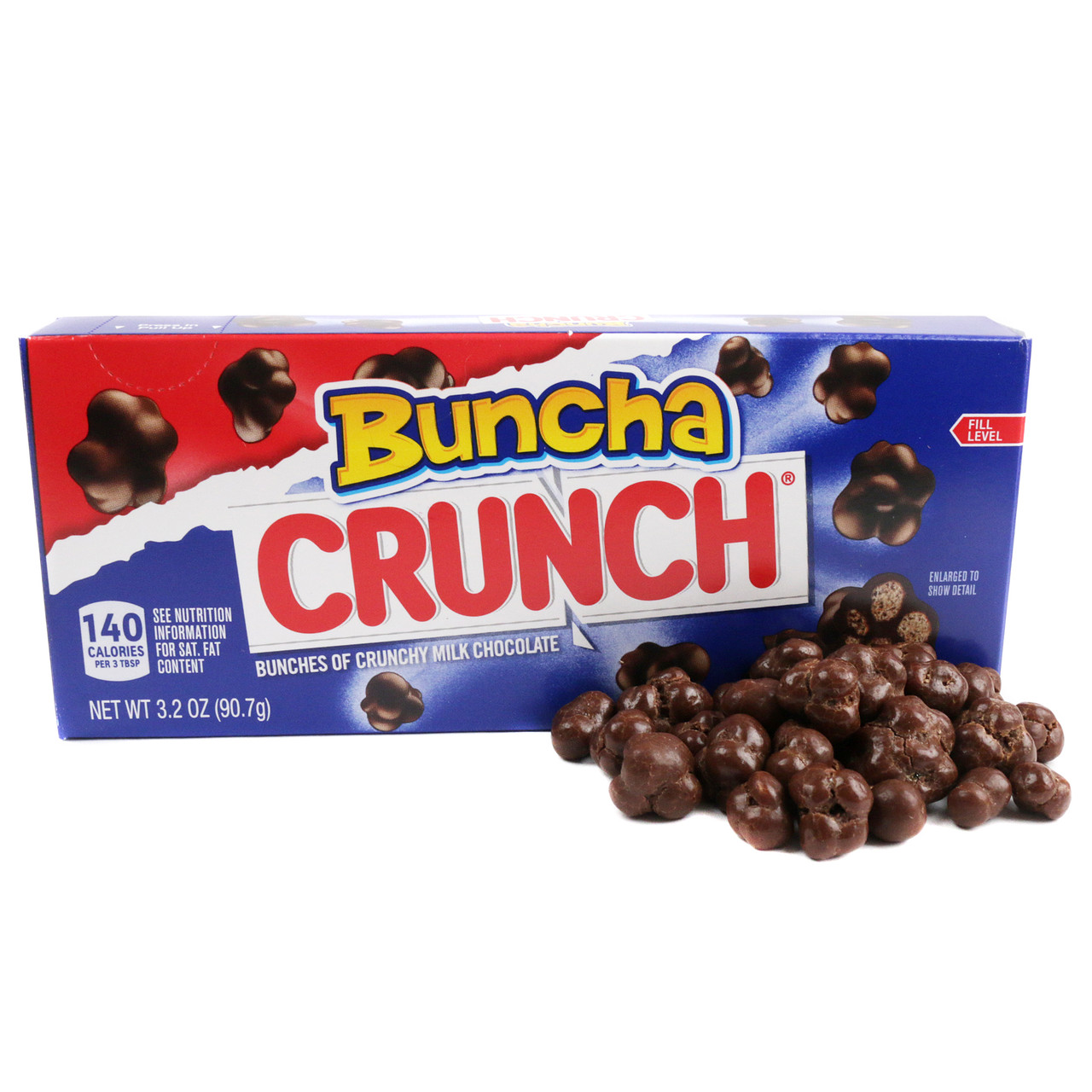 12 pack of 3.2 oz Buncha Crunch Theater Boxes, small bites of creamy milk chocolate and crisped rice candy.