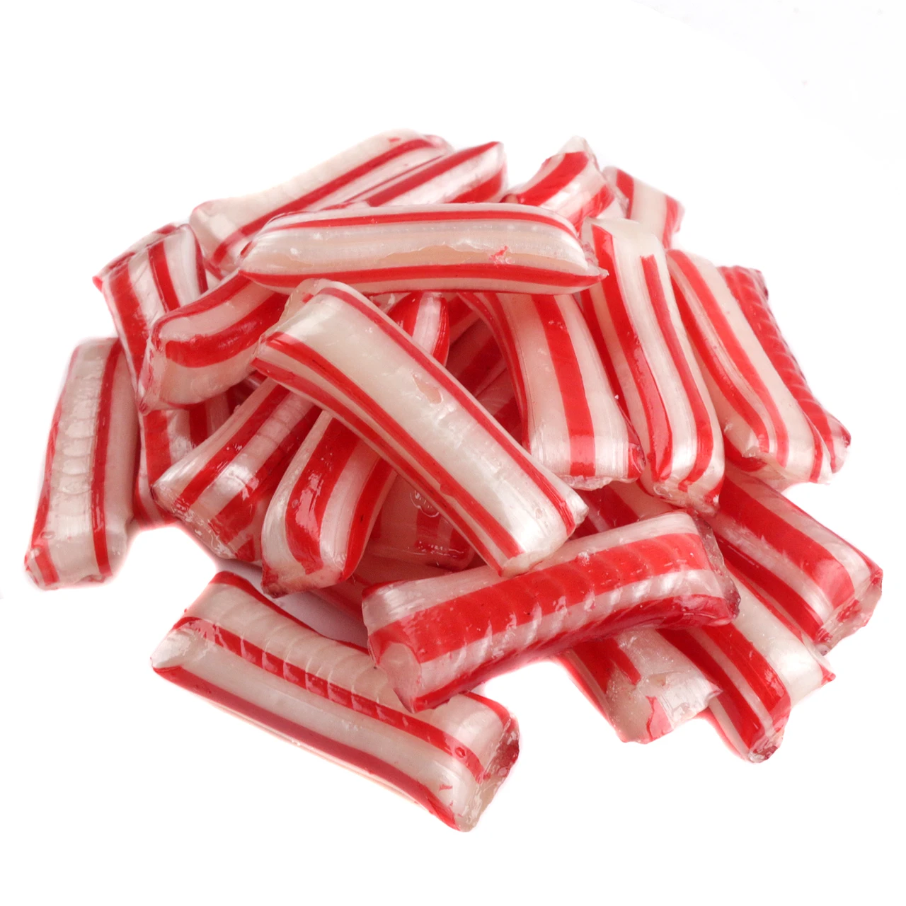 Red and white striped peppermint candy straws, festive Christmas treat by Cavalier Candies.