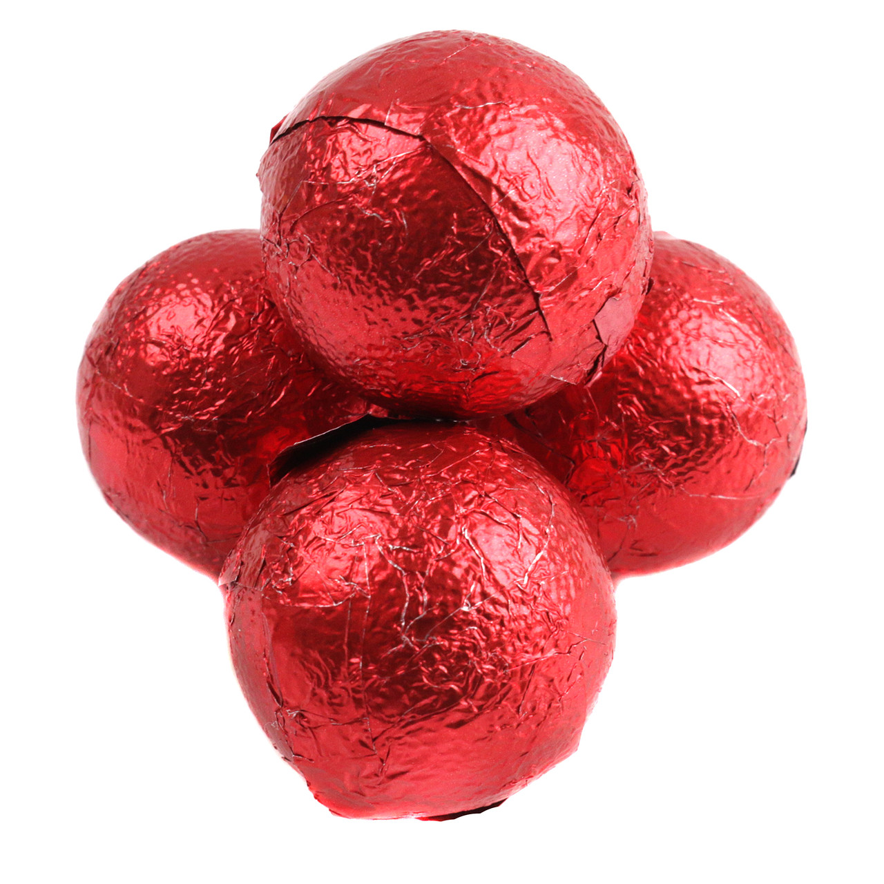 Red foiled double chocolate balls, individually wrapped. Approximately 35 red double chocolate balls per pound.
