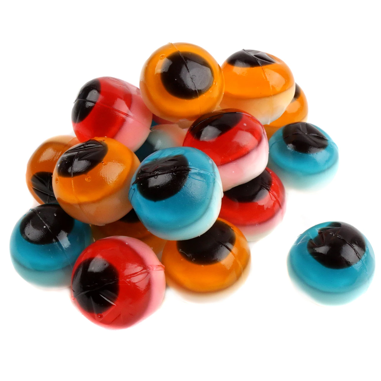 Clever Candy 3D Gummy Eyeballs, red, green, blue, chewy Halloween candy, approx. 75 per pound.