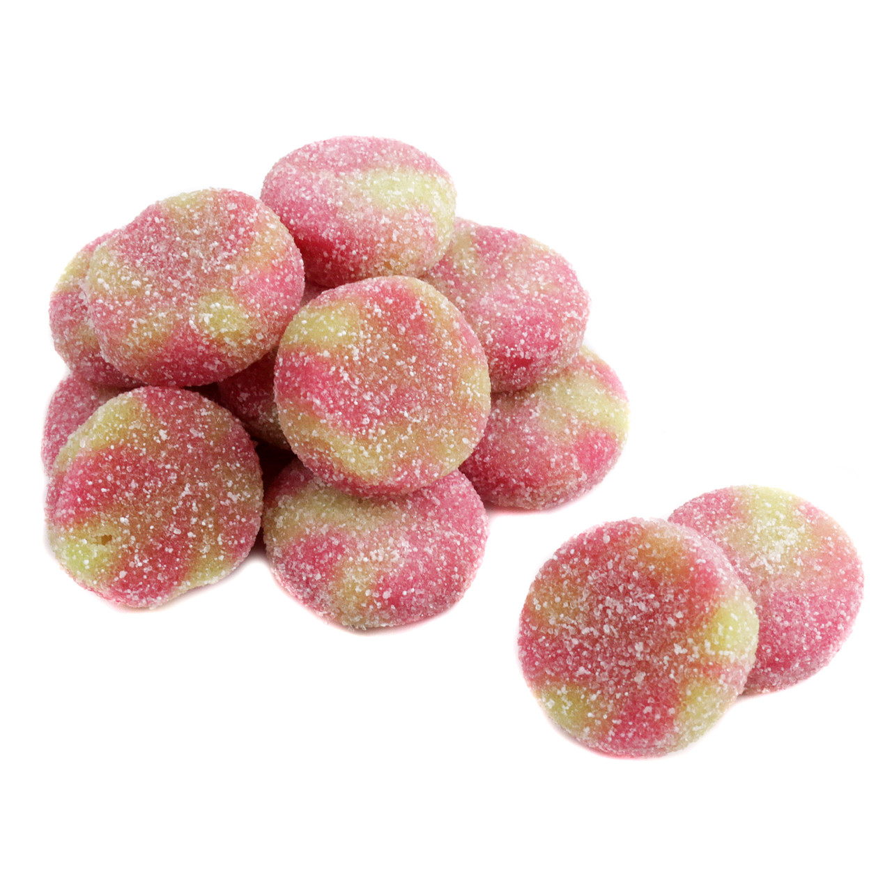 Vidal Watermelon and Lime Sour Gummy Bites, vibrant green and red, approx 45 sour and sweet bite-sized pieces per pound.
