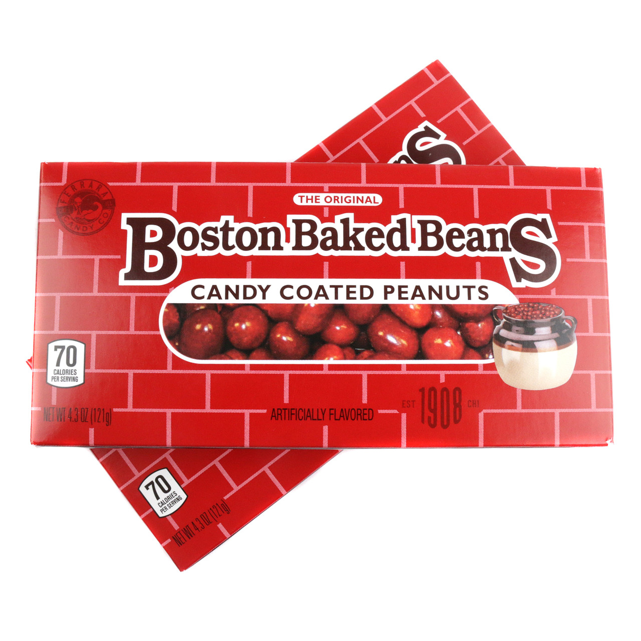 Boston Baked Beans, classic red candy-coated peanuts, sweet crunchy shell. 12 x 4.3oz boxes. Old fashioned favorite.