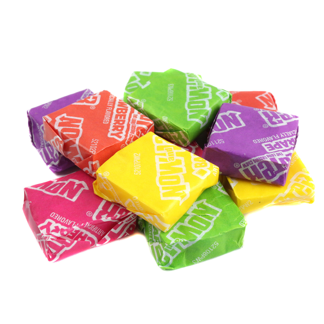 Individually wrapped Original Now and Laters, assorted fruit chews. Apple, grape, strawberry, cherry, banana flavors.