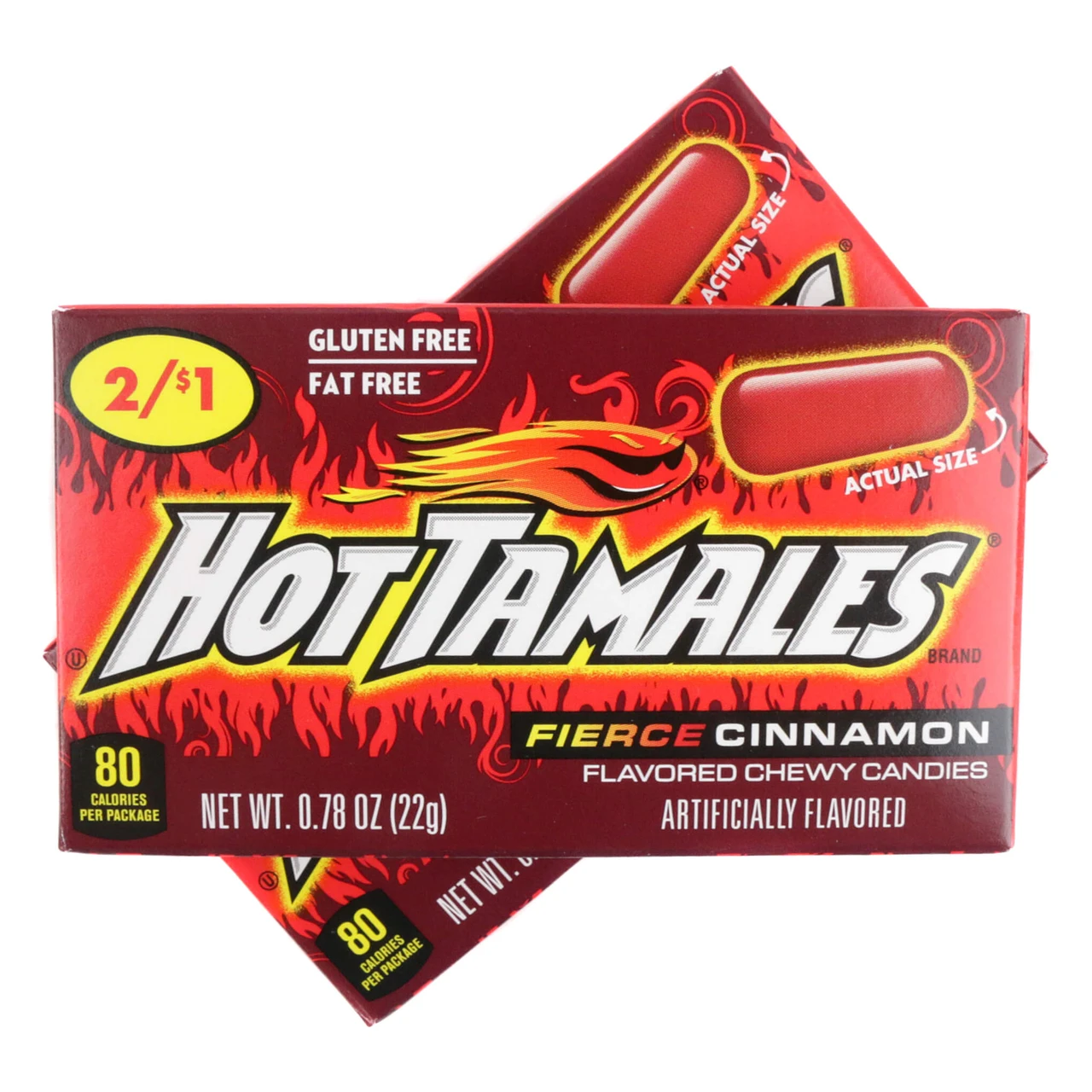 Red, chewy Hot Tamales cinnamon candy. Bulk 24 pack of spicy .78 oz boxes.
