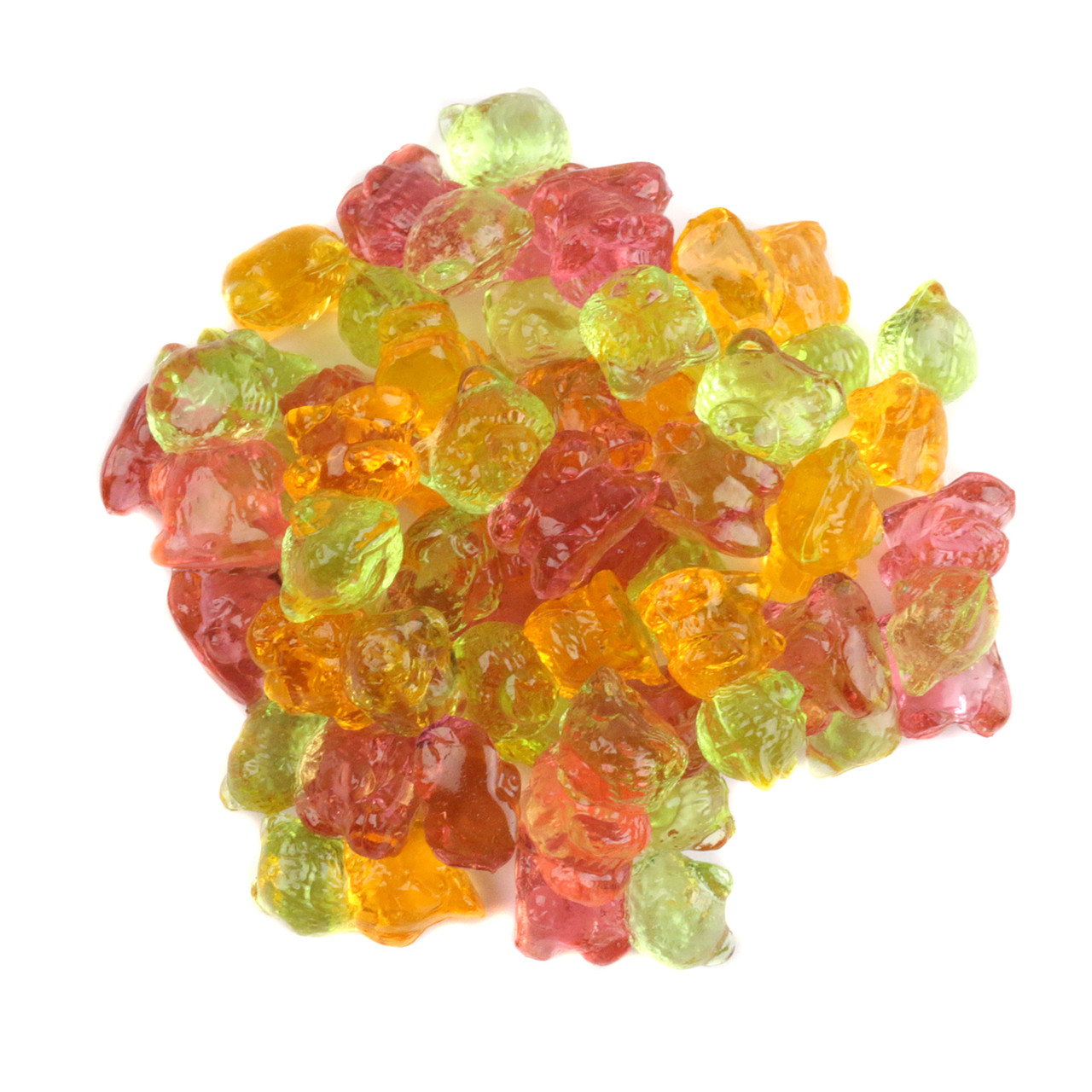 Multi-colored 3D Sugar Free Gummy Bears, approximately 120 pieces per pound, assorted fruit flavors, chewy texture.