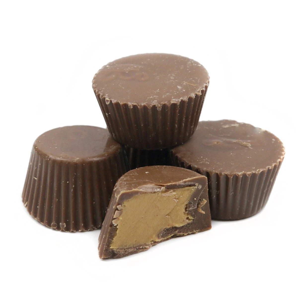 Peanut Butter Cups Unwrapped, small milk chocolate, creamy peanut butter filling, approx 44 per lb.