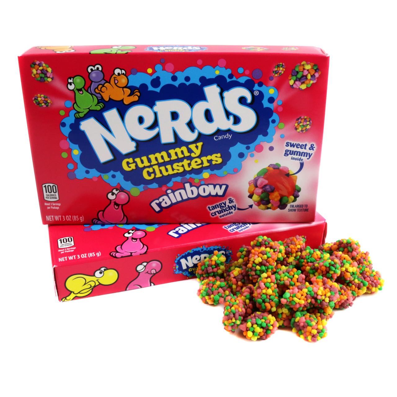Nerds Gummy Cluster Theater Box, 12 count, vibrant rainbow sweet gummies with crunchy Nerds candy.