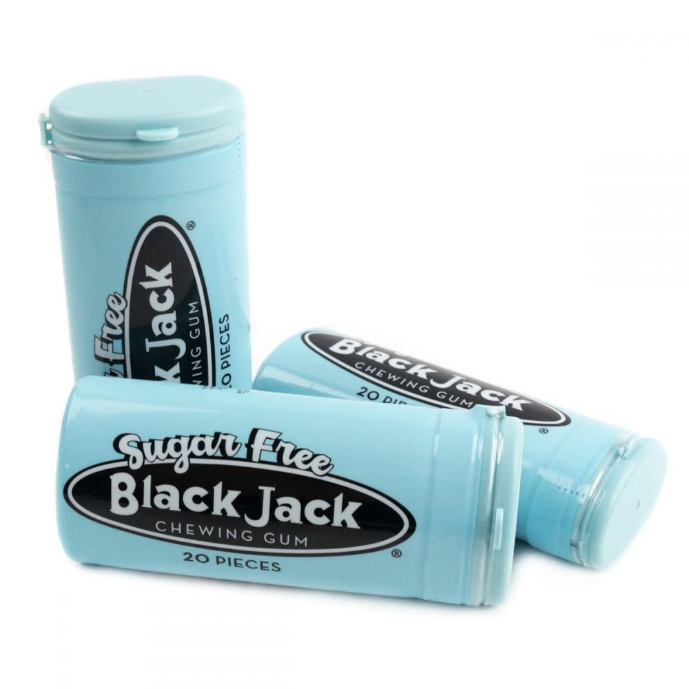 Sugar Free Black Jack Chewing Gum 12 Pack. Black, bite-sized hard shell pieces. Licorice, anise flavor.